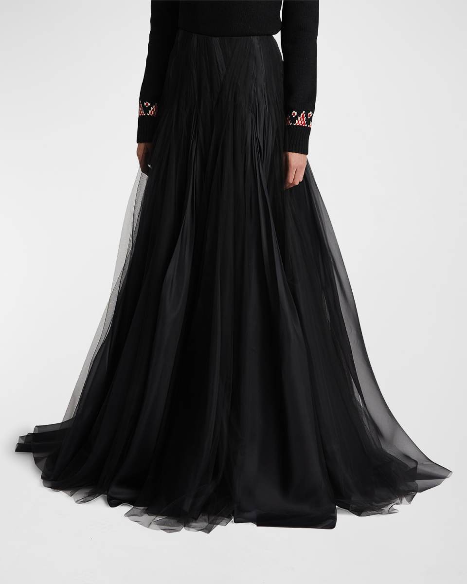 Sylvia Pleated Organza Tulle Maxi Skirt